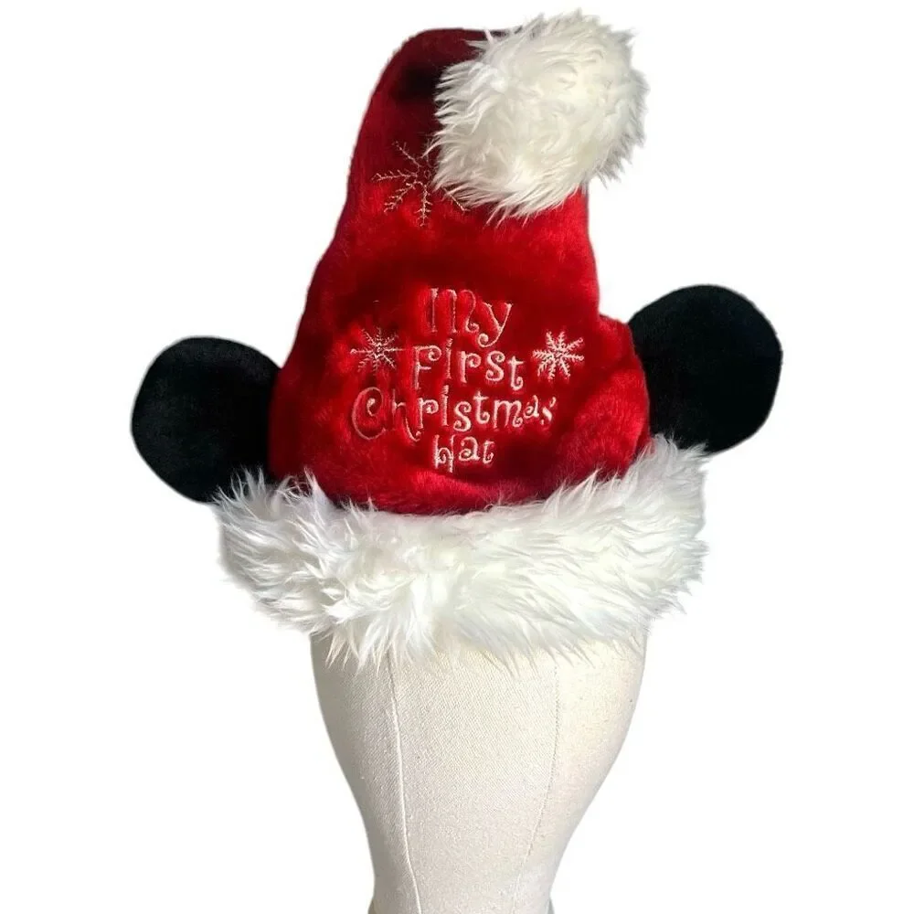 New Rare Disneyland Disney Mickey Mouse Santa First Christmas Adjustable Hat